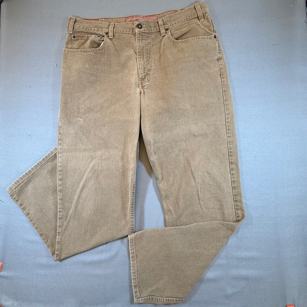 Eddie Bauer Classic Fit Tan Khaki Jeans Men Straight Leg Rugged Denim 37x31 2325